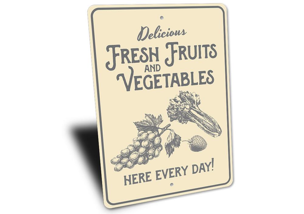 A decorative Vegetables Sign made of high-quality aluminum, featuring vibrant vegetable graphics, perfect for kitchen or garden decor.