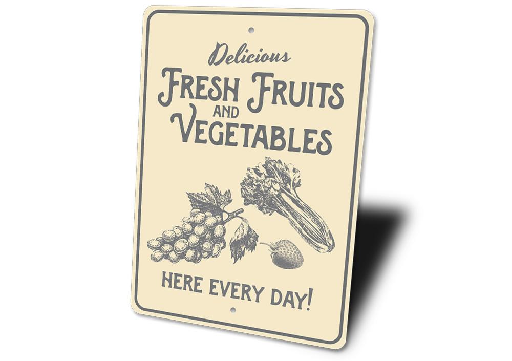 A decorative Vegetables Sign made of high-quality aluminum, featuring vibrant vegetable graphics, perfect for kitchen or garden decor.