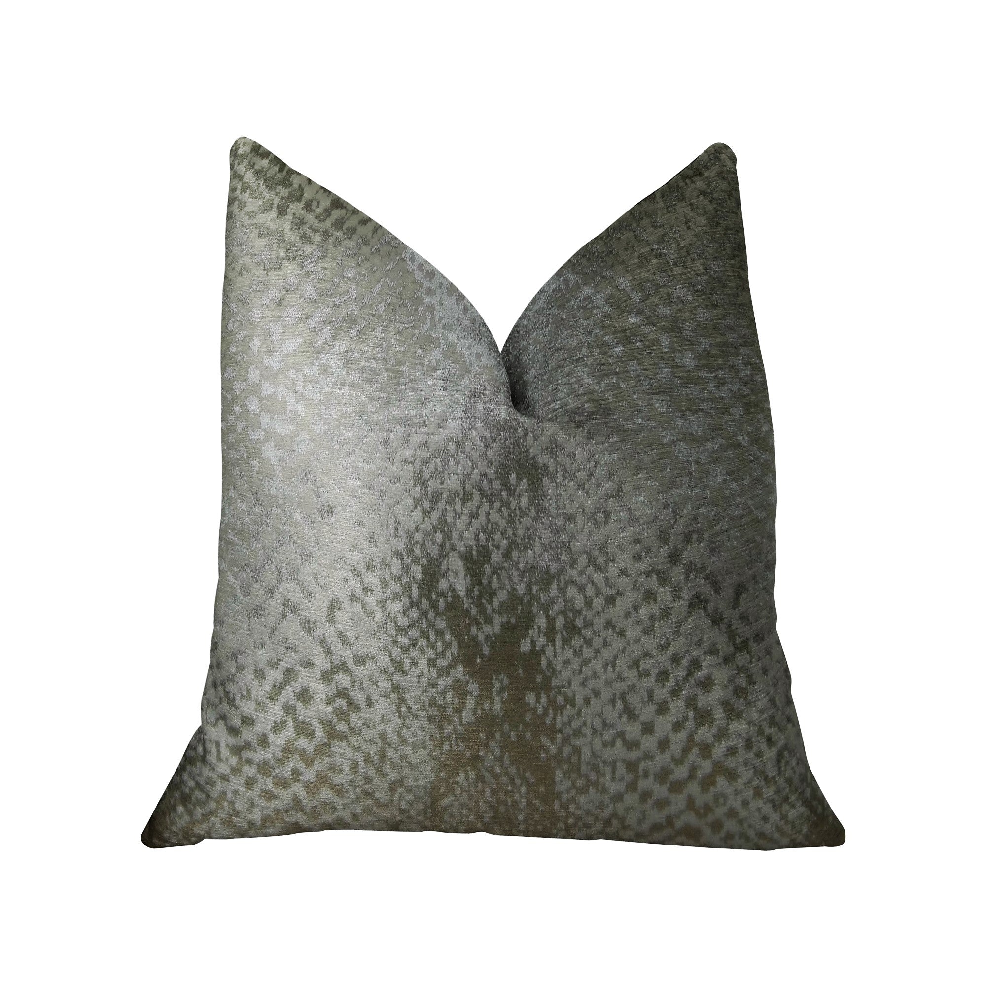 Venetian Silver Handmade Luxury Pillow showcasing elegant silver fabric with double-sided design and invisible zipper closure.