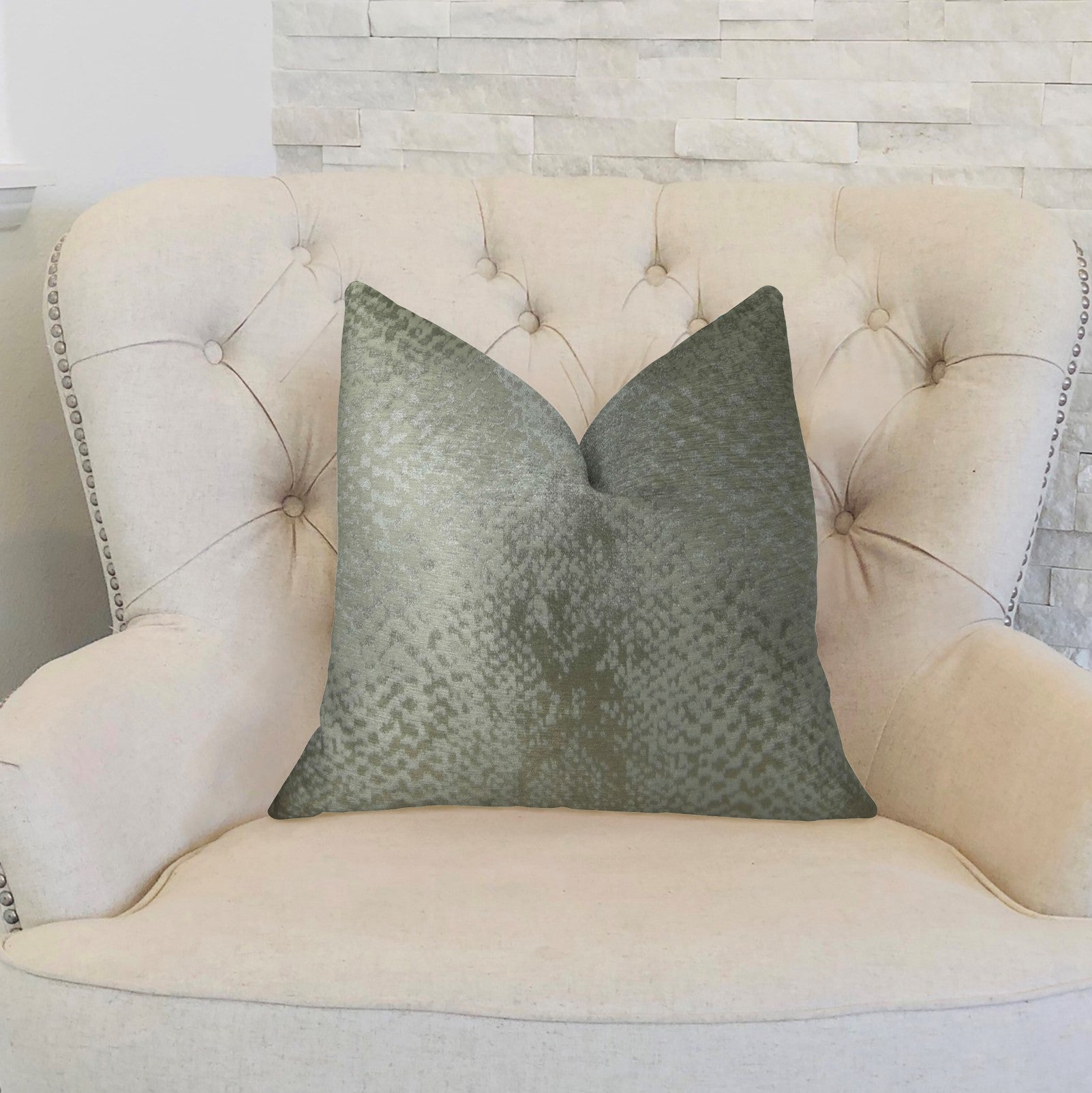 Venetian Silver Handmade Luxury Pillow showcasing elegant silver fabric with double-sided design and invisible zipper closure.