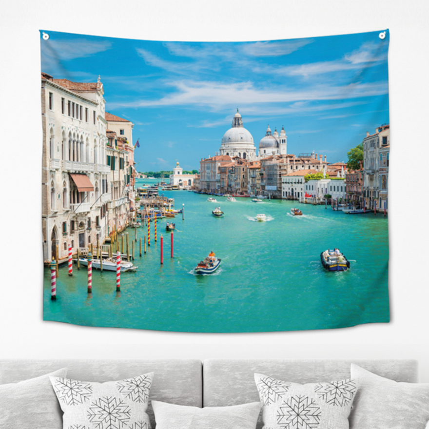 Venice fabric poster measuring 150cm x 130cm with a modern design, showcasing vibrant colors and intricate details.