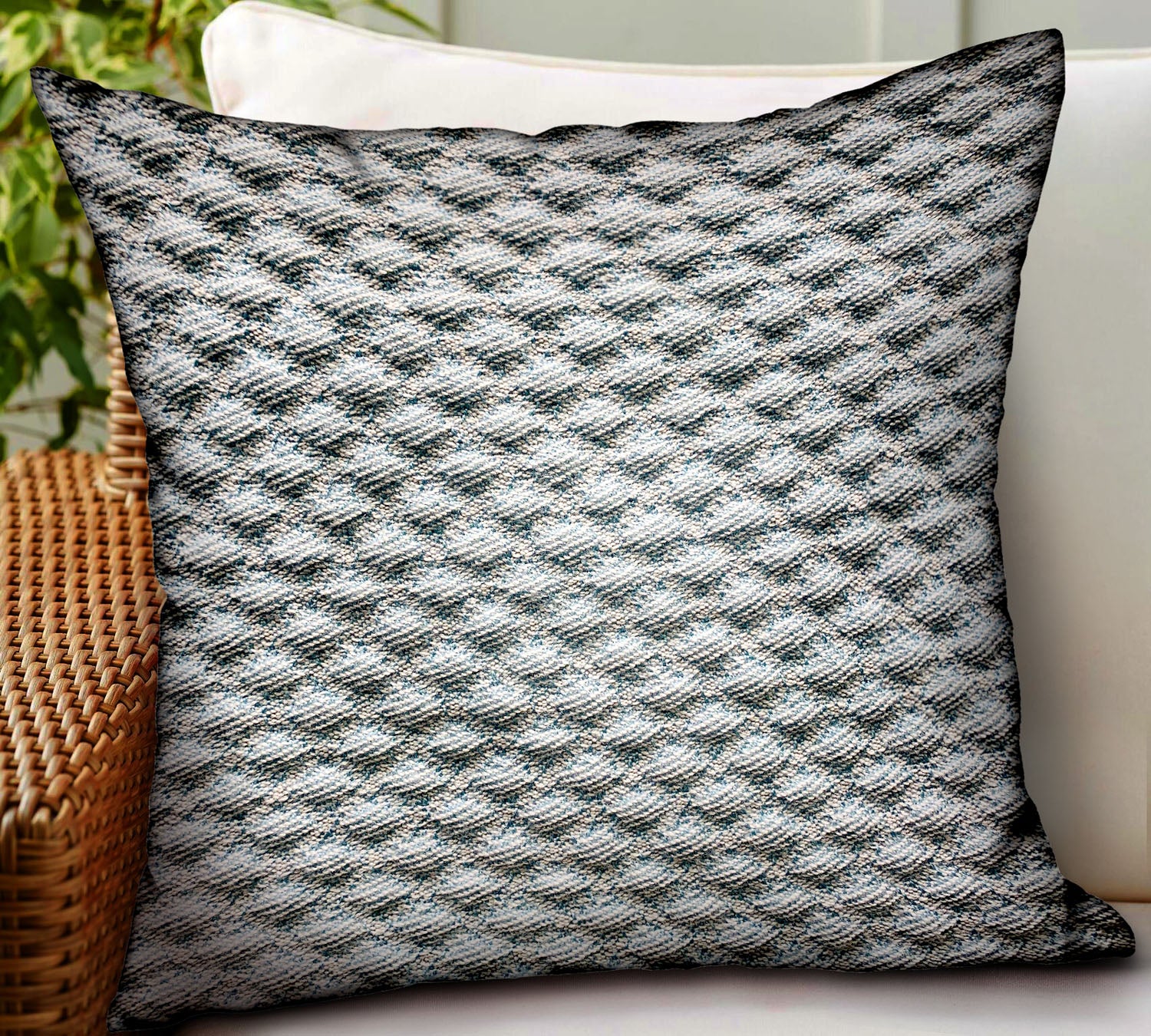 Victorian Charm Blue Dobby Luxury Throw Pillow showcasing its elegant blue color and dobby pattern, perfect for indoor and outdoor use.