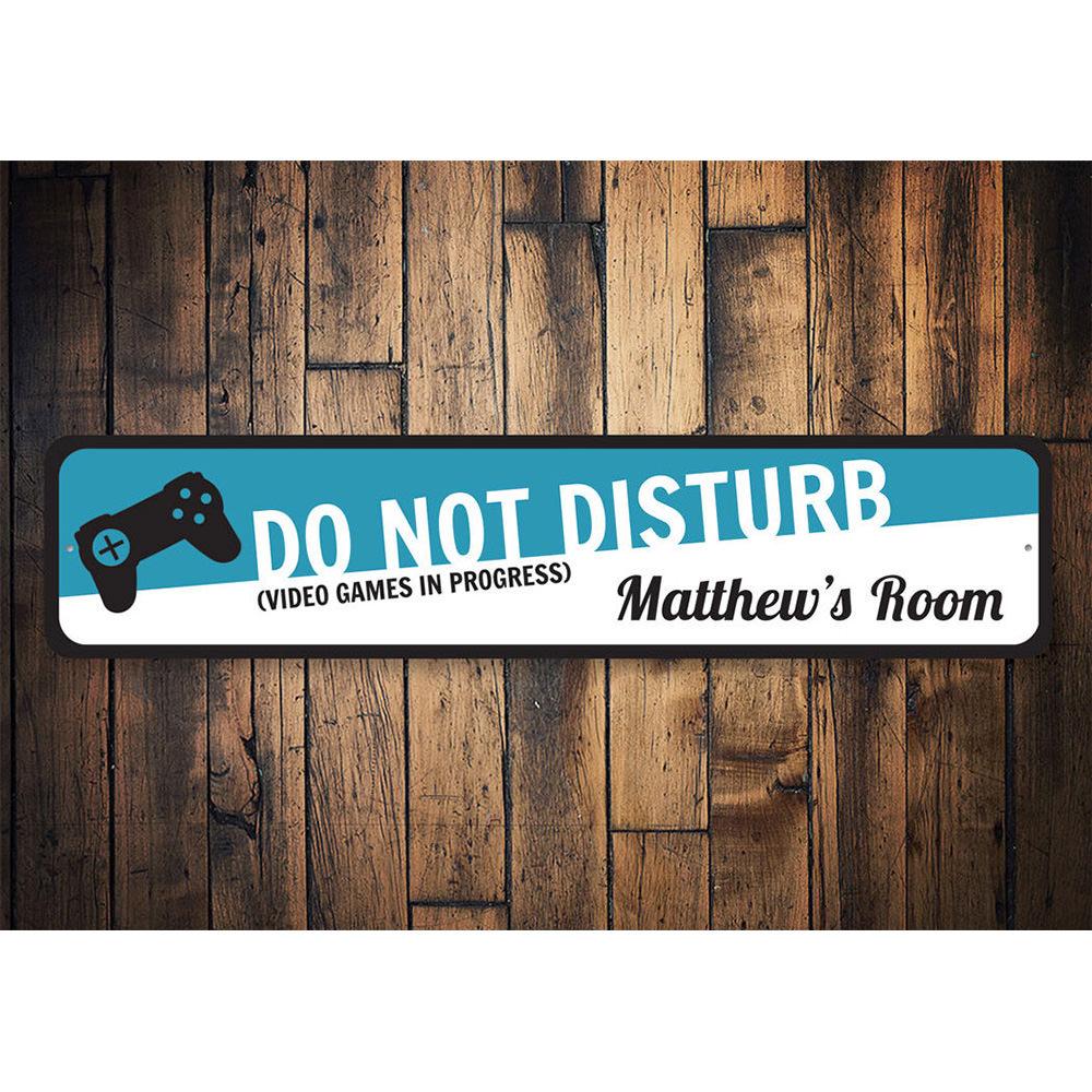 A vibrant and customizable Video Game Sign made of high-quality aluminum, featuring gaming-themed designs suitable for kids' rooms and game spaces.