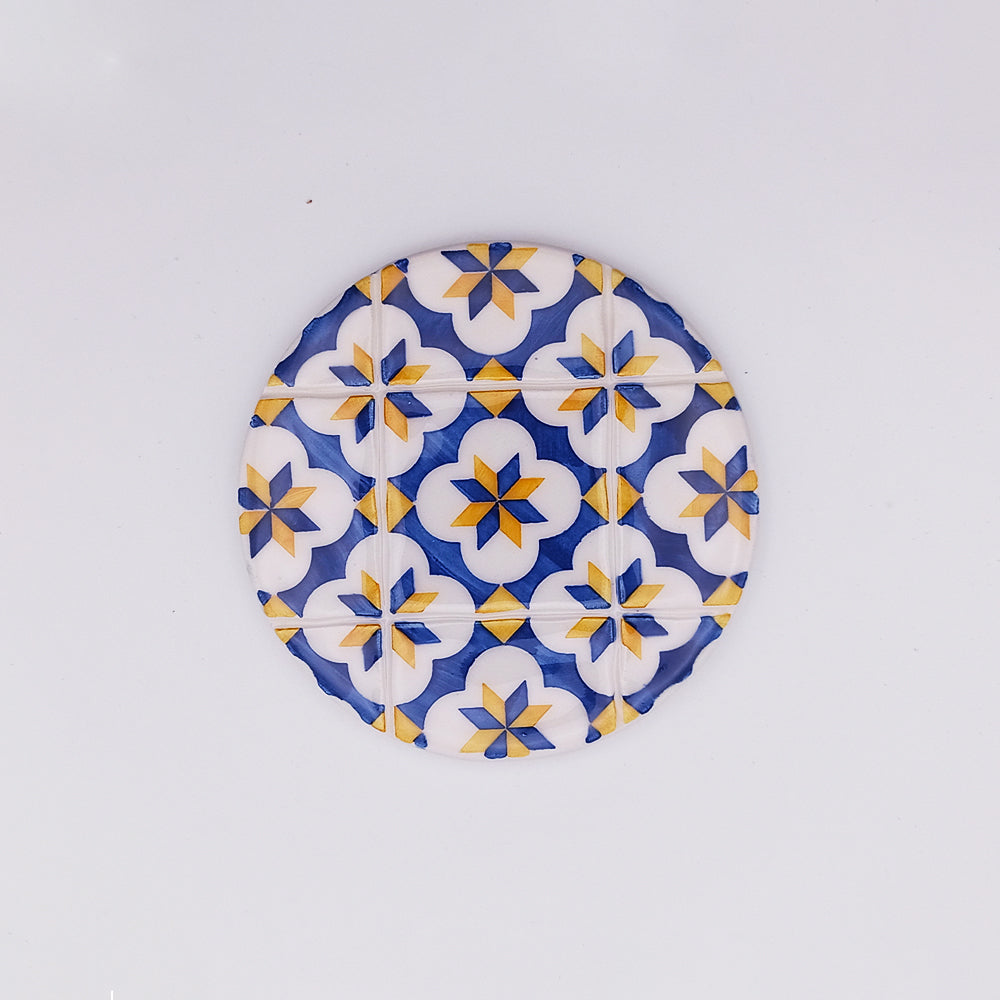 Vilamora Ceramic Tile Cup Pad featuring intricate hand-painted designs on a durable ceramic surface.