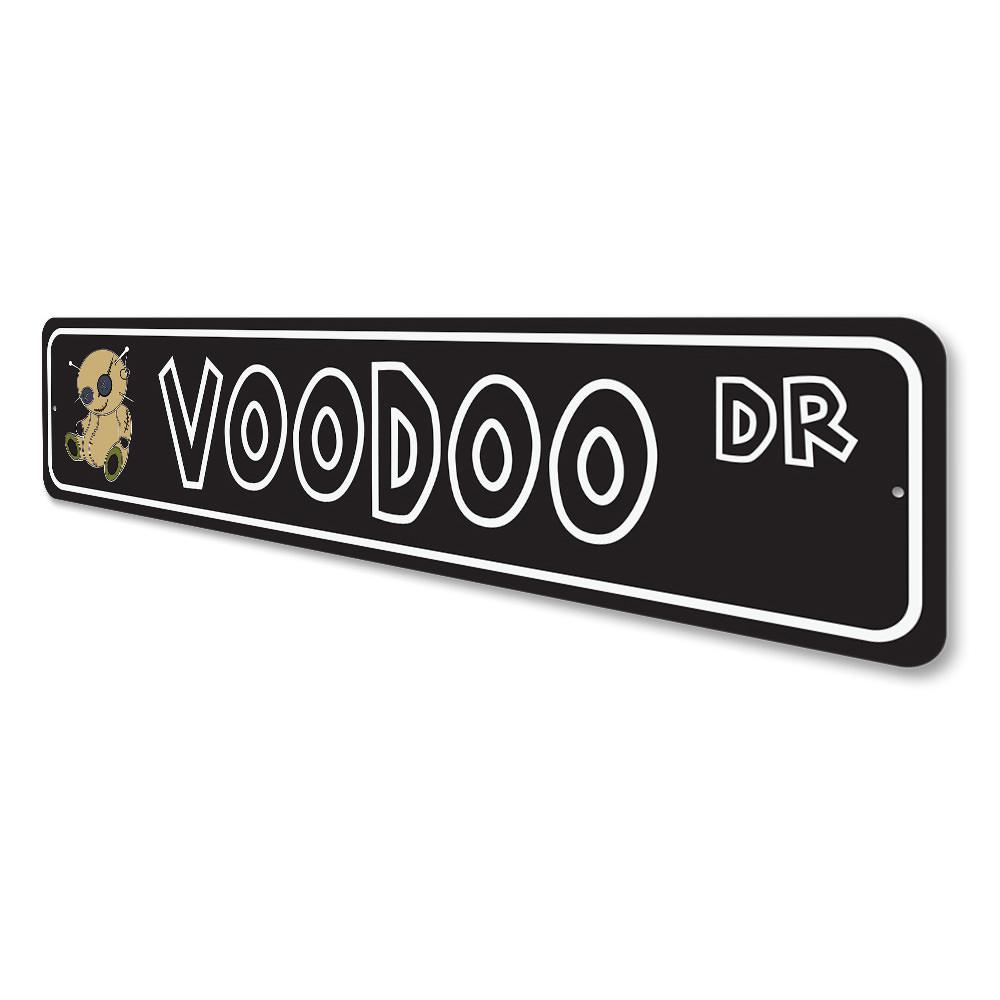 Voodoo Street Sign made of high-quality aluminum, featuring vibrant colors and a unique design, perfect for home decor.