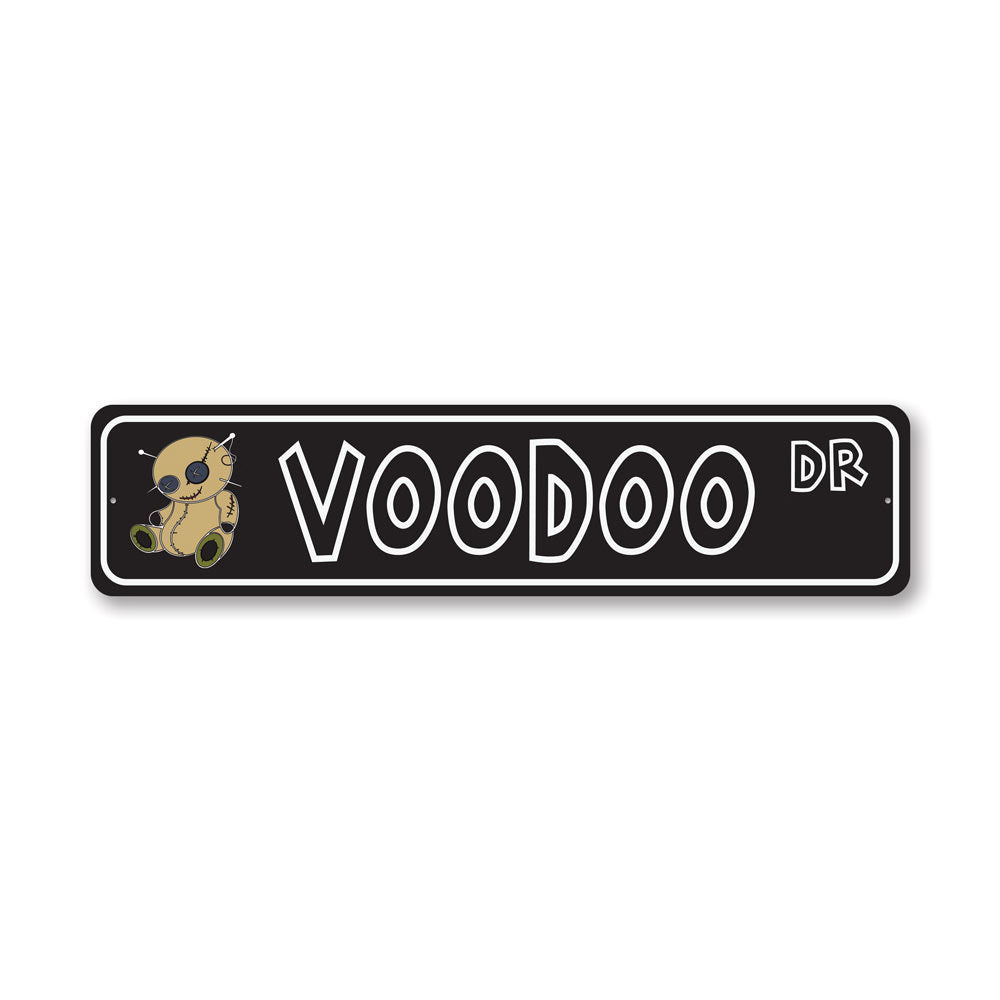 Voodoo Street Sign made of high-quality aluminum, featuring vibrant colors and a unique design, perfect for home decor.