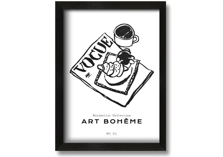 A beautifully framed Vogue Pastry Illustration showcasing delightful pastry-themed artwork, available in various frame colors.