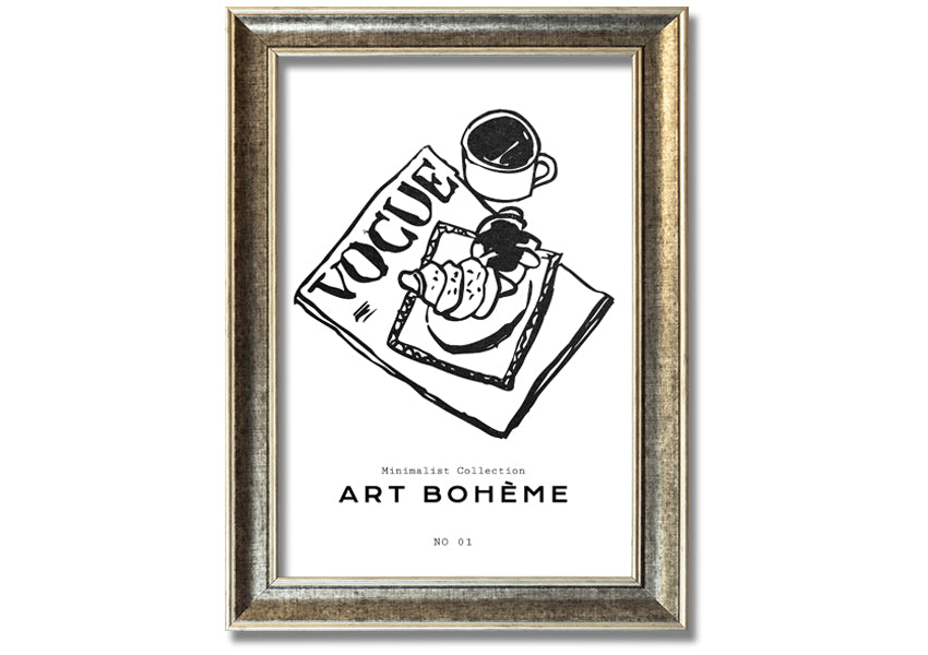 A beautifully framed Vogue Pastry Illustration showcasing delightful pastry-themed artwork, available in various frame colors.