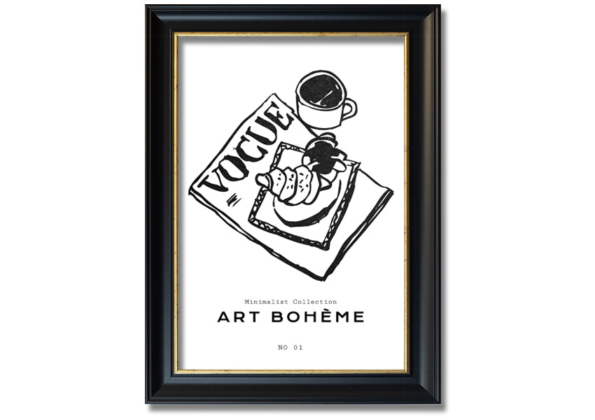 A beautifully framed Vogue Pastry Illustration showcasing delightful pastry-themed artwork, available in various frame colors.