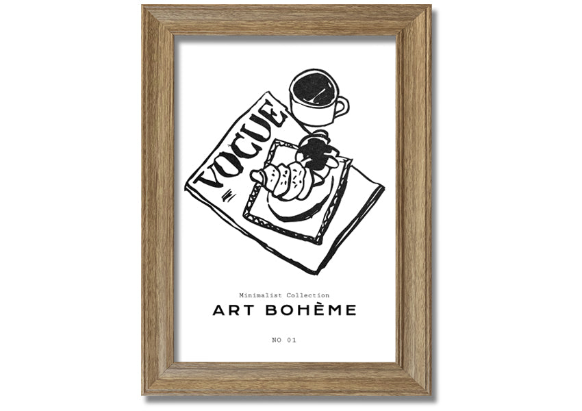 A beautifully framed Vogue Pastry Illustration showcasing delightful pastry-themed artwork, available in various frame colors.