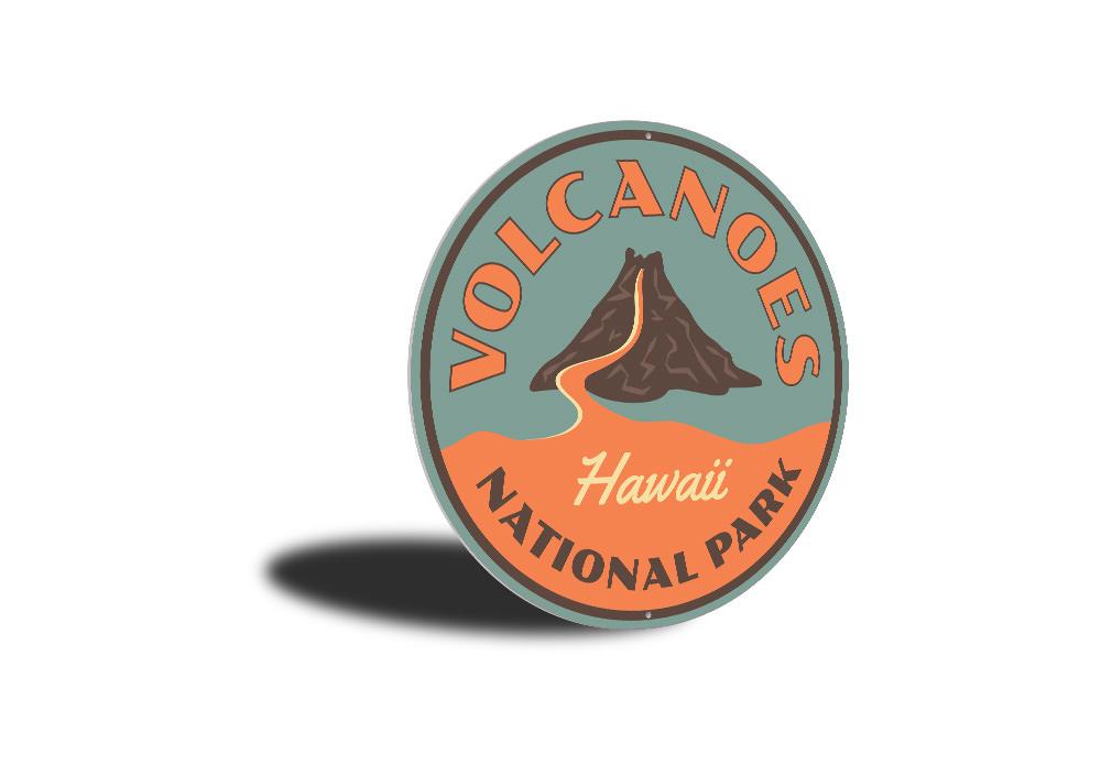 Volcanoes National Park Sign made of high-quality aluminum, featuring vibrant colors and customizable text, perfect for home decor.