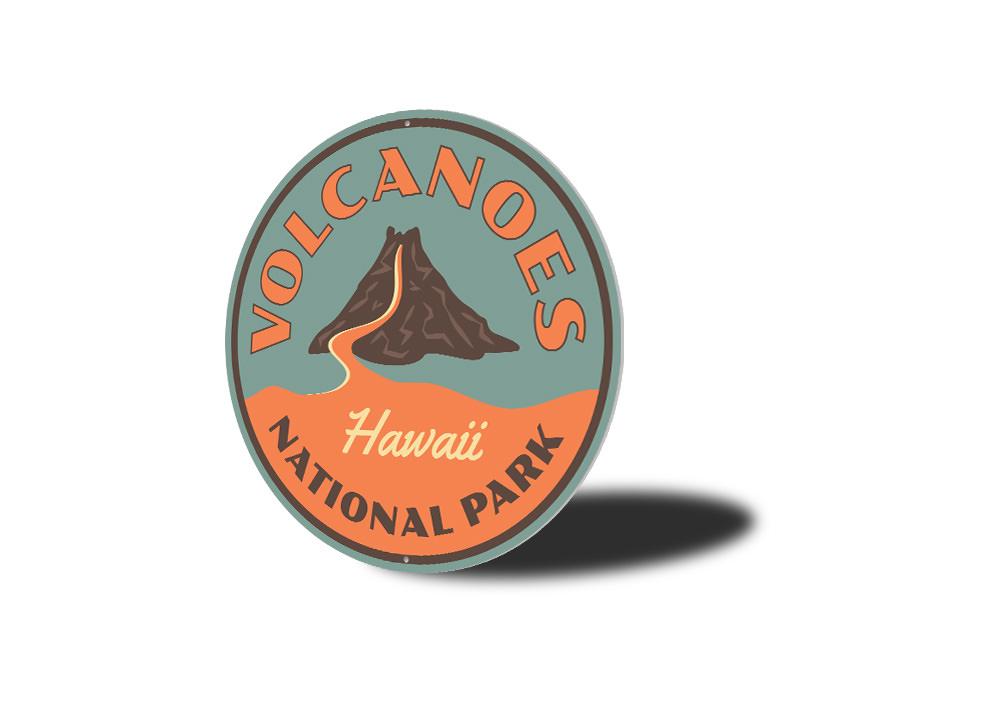 Volcanoes National Park Sign made of high-quality aluminum, featuring vibrant colors and customizable text, perfect for home decor.