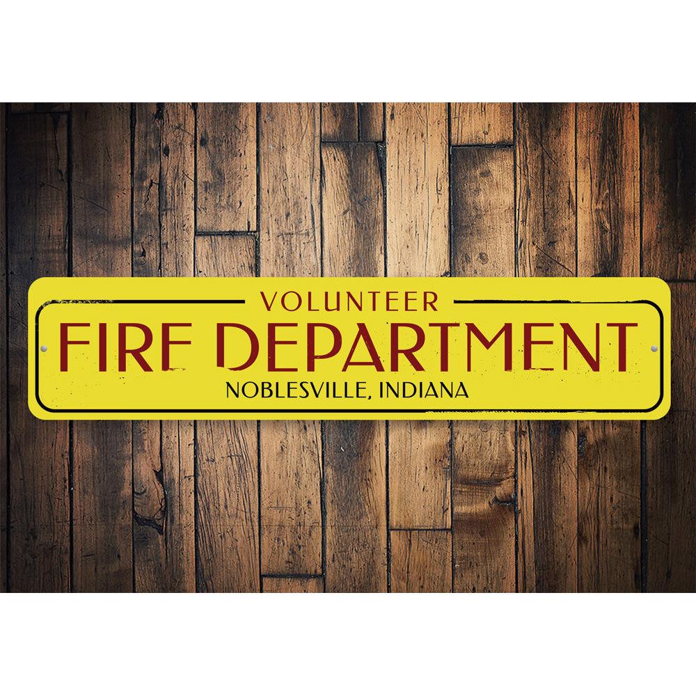 Customizable Volunteer Fire Department Sign made of durable aluminum, featuring pre-drilled holes for easy mounting.