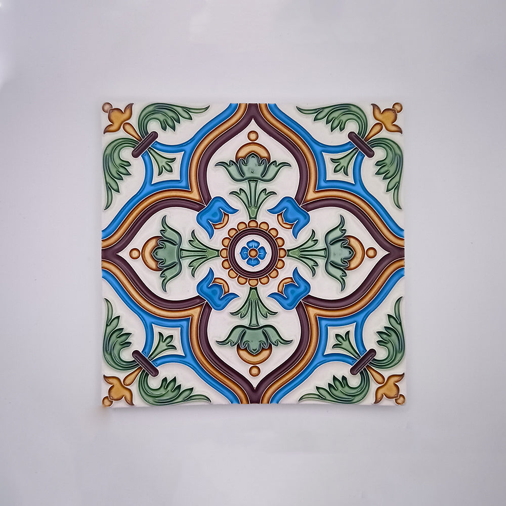 Évora hand painted ceramic tiles featuring vibrant colors and intricate designs, perfect for home decor.