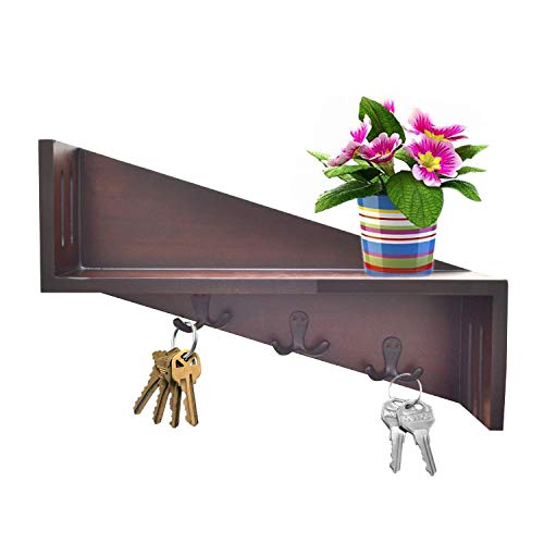 Wooden designer shelf bracket with six hooks for wall hanging, perfect for home décor in living rooms and bedrooms.