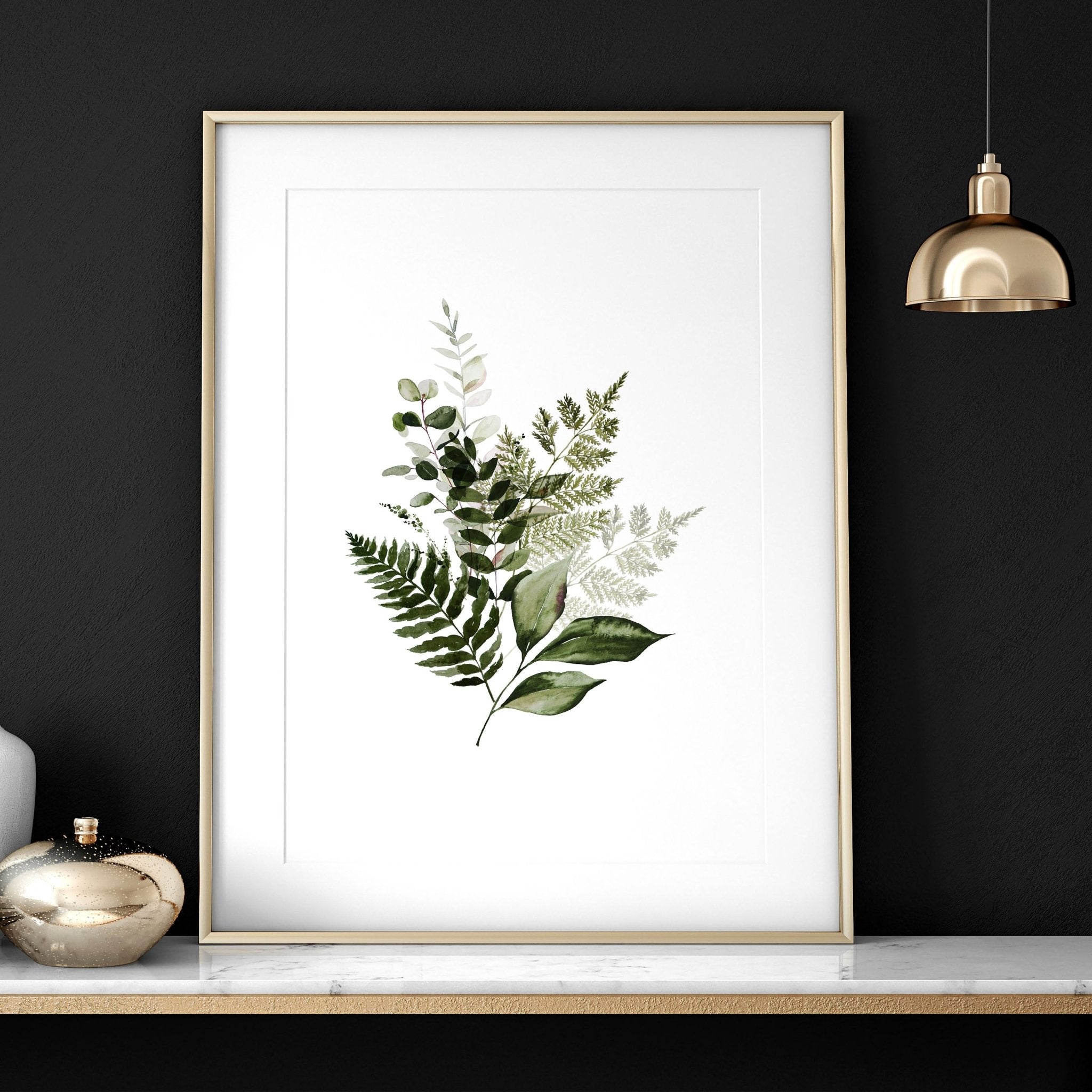 Set of 3 framed wall art prints featuring farmhouse botanical designs in lush greens and burgundy tones, perfect for home office decor.