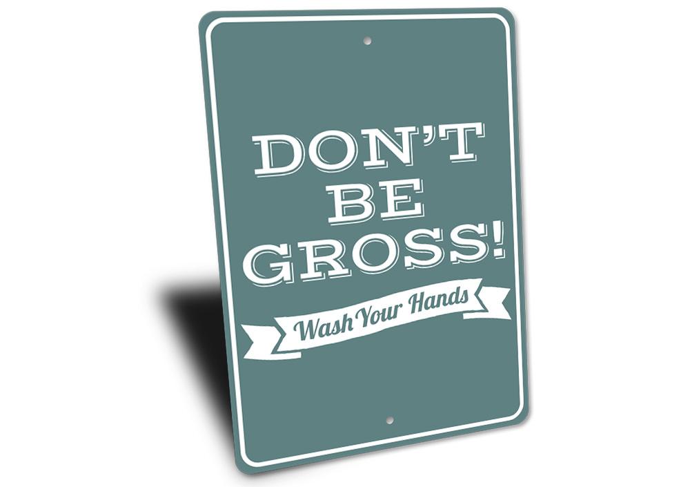 Decorative Wash Hands Sign made of durable aluminum, featuring a clean design suitable for kitchens and bathrooms.