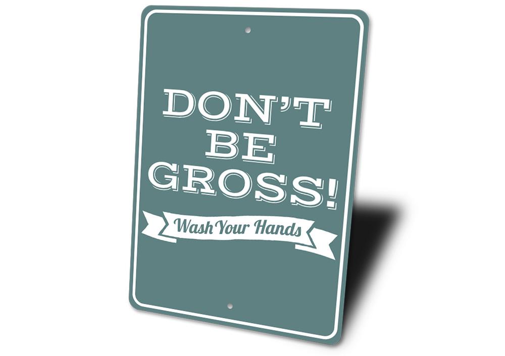 Decorative Wash Hands Sign made of durable aluminum, featuring a clean design suitable for kitchens and bathrooms.