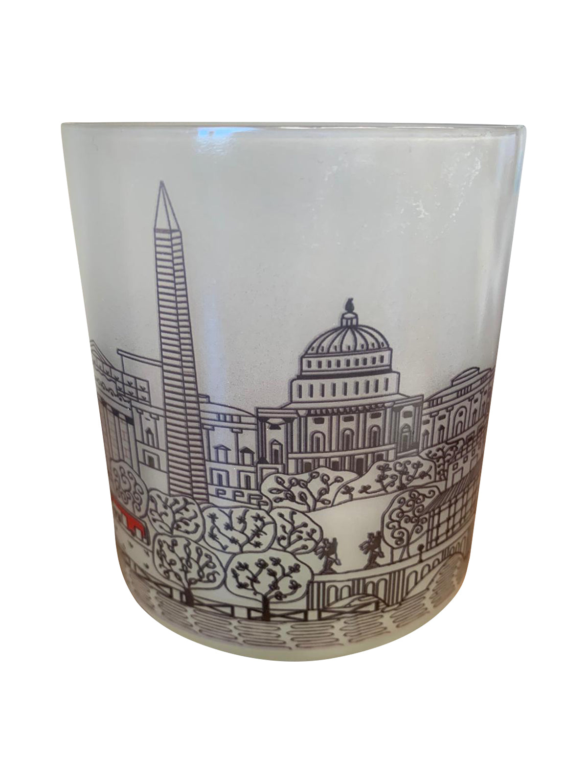 Washington DC Skyline Glass Votive, 4 inches high and 3 inches in diameter, featuring intricate skyline design, ideal for tealights.