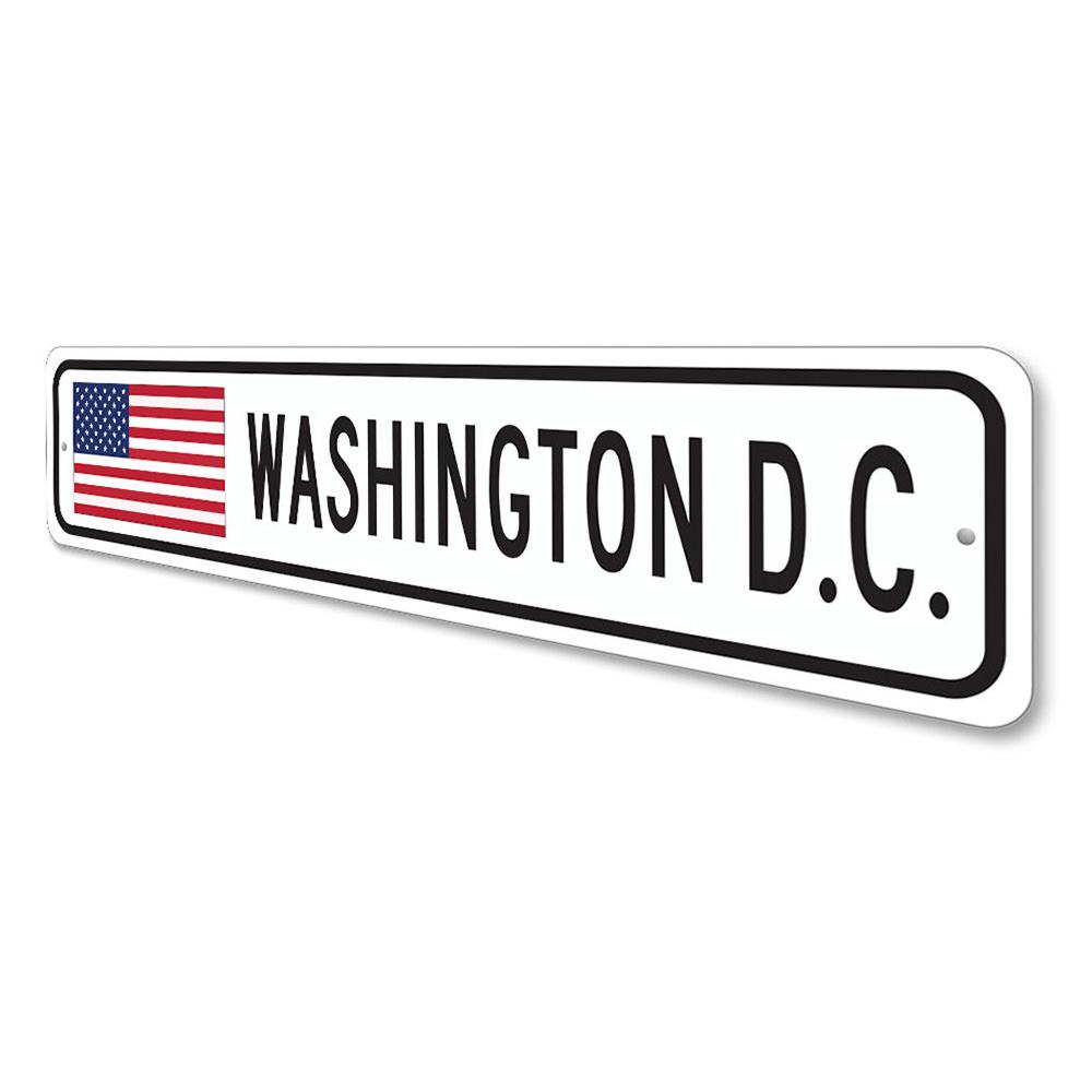 Washington DC US American Flag Sign made of high-quality aluminum, featuring vibrant colors and a patriotic design, suitable for indoor and outdoor display.