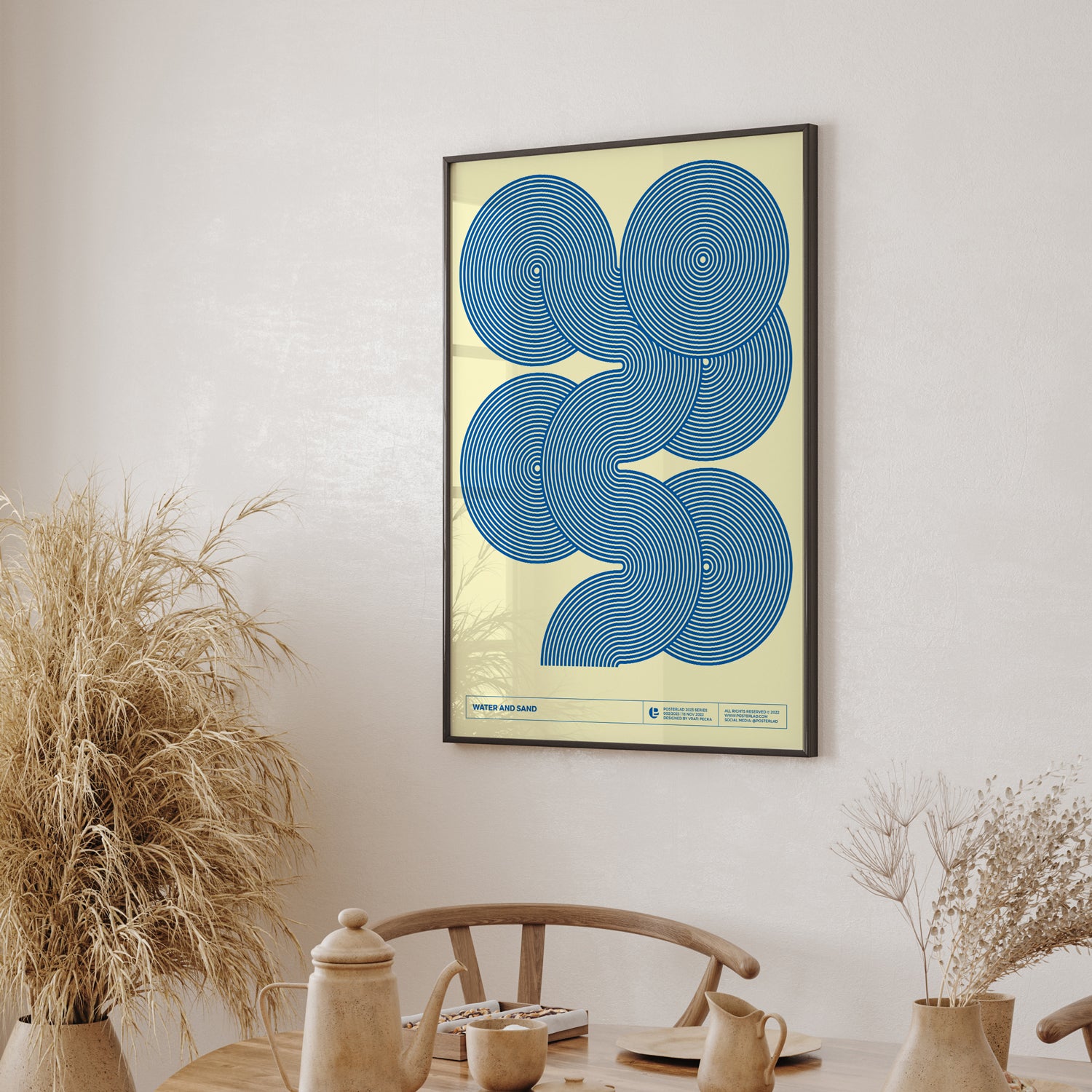 Vibrant Water and Sand poster on thick matte paper, showcasing colorful abstract design.