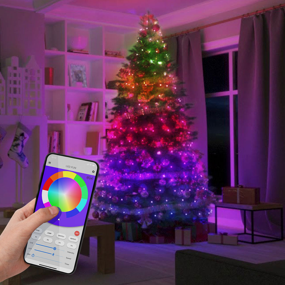 GFLAI Waterproof USB Powered APP Controlled LED Fairy String Lights, showcasing vibrant RGB colors and flexible copper wire design.