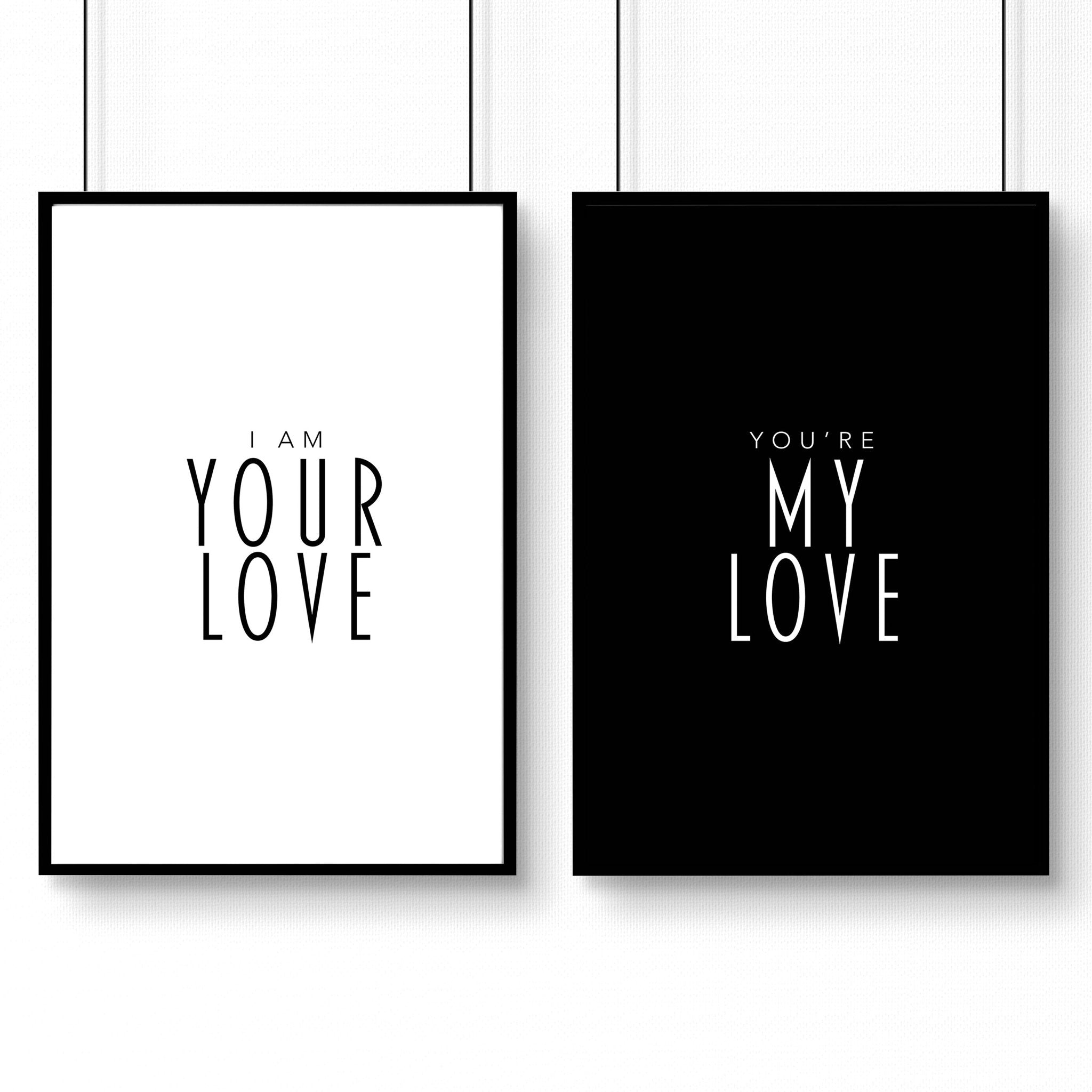 Set of 2 elegant wall art prints featuring a romantic quote in black and white, perfect for bedroom decor.