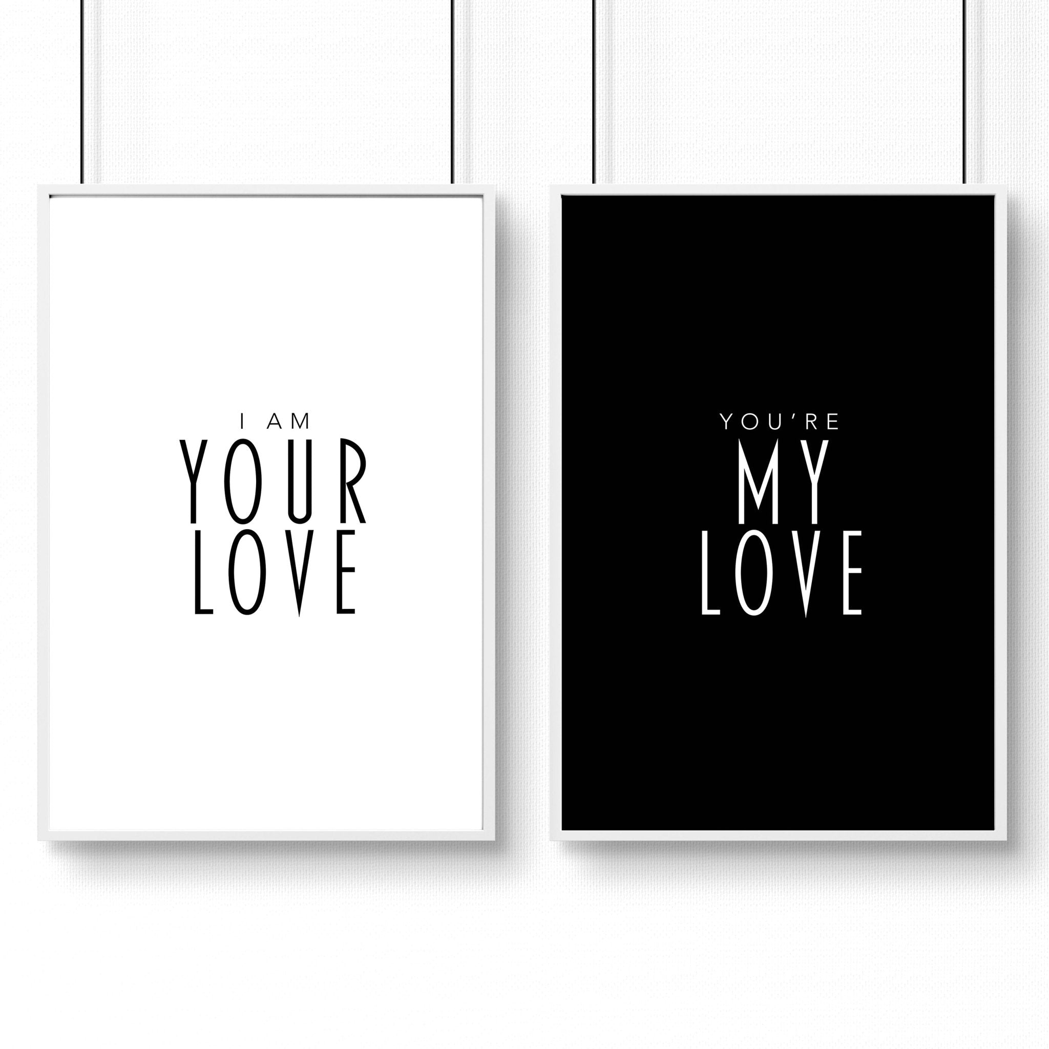 Set of 2 elegant wall art prints featuring a romantic quote in black and white, perfect for bedroom decor.