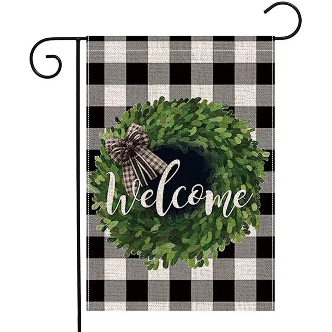 A vibrant Welcome Garden flag measuring 12.5x18 inches, featuring a welcoming design printed on both sides, perfect for outdoor decor.