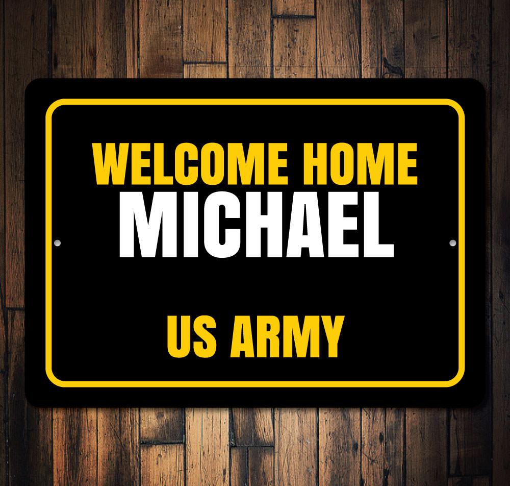 A beautifully crafted Welcome Home Sign made of aluminum, featuring customizable text and a decorative design, perfect for home decor.