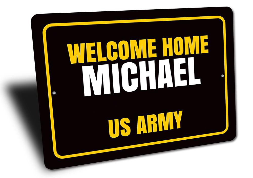 A beautifully crafted Welcome Home Sign made of aluminum, featuring customizable text and a decorative design, perfect for home decor.