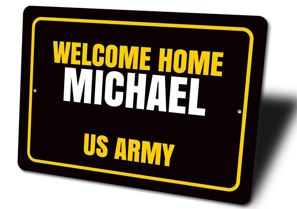 A beautifully crafted Welcome Home Sign made of aluminum, featuring customizable text and a decorative design, perfect for home decor.