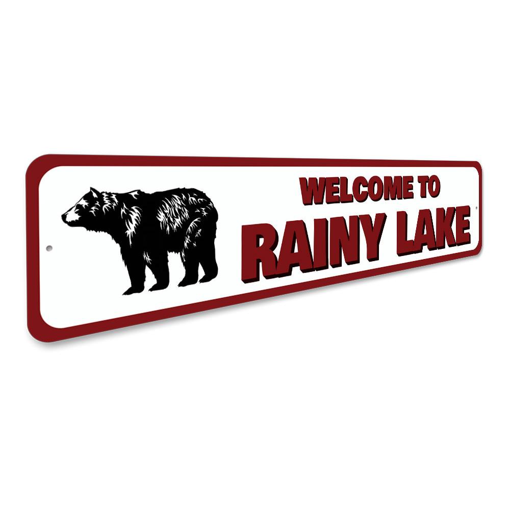 A personalized Welcome to Lake Name Sign made of high-quality aluminum, featuring customizable text and a rustic design, perfect for lakehouses.