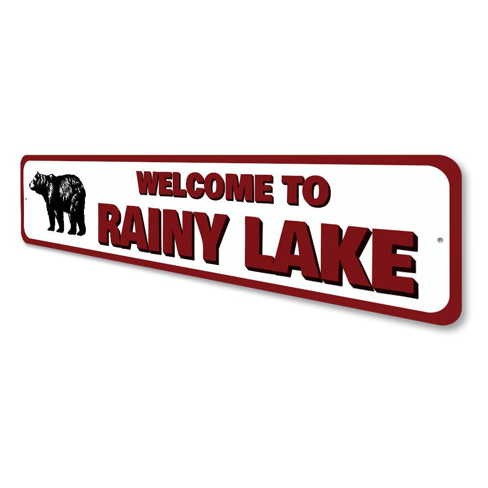 A personalized Welcome to Lake Name Sign made of high-quality aluminum, featuring customizable text and a rustic design, perfect for lakehouses.