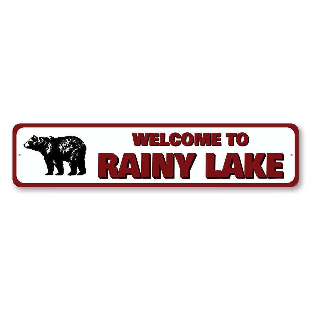 A personalized Welcome to Lake Name Sign made of high-quality aluminum, featuring customizable text and a rustic design, perfect for lakehouses.