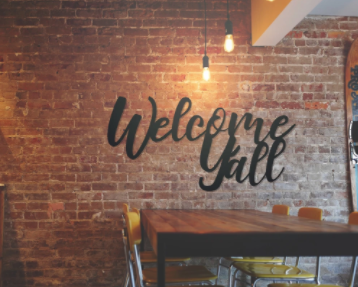 Welcome Y'all Metal Wall Art made from high-quality 14 gauge steel, featuring a unique southern hospitality design with a low gloss powder-coated finish.