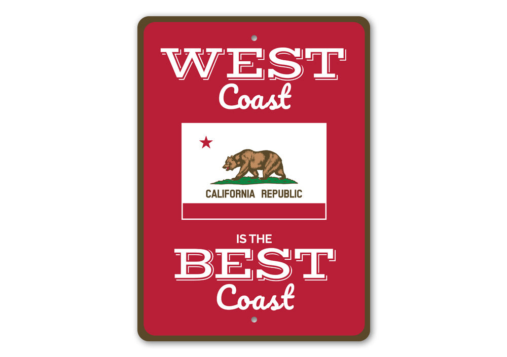 Customizable West Coast Sign made from high-quality aluminum, featuring pre-drilled holes for easy mounting, perfect for home decor.