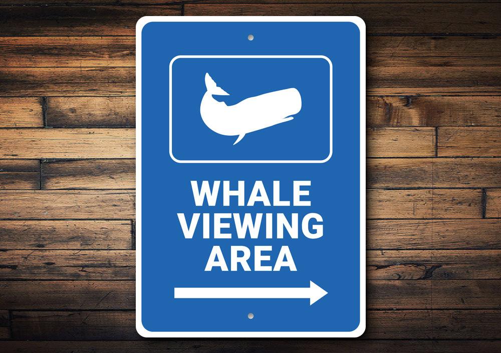 Whale Viewing Area Sign made of durable aluminum, featuring a coastal design perfect for beach houses and outdoor decor.