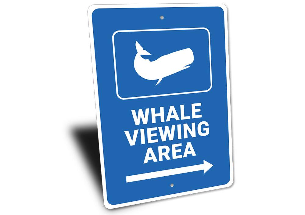 Whale Viewing Area Sign made of durable aluminum, featuring a coastal design perfect for beach houses and outdoor decor.