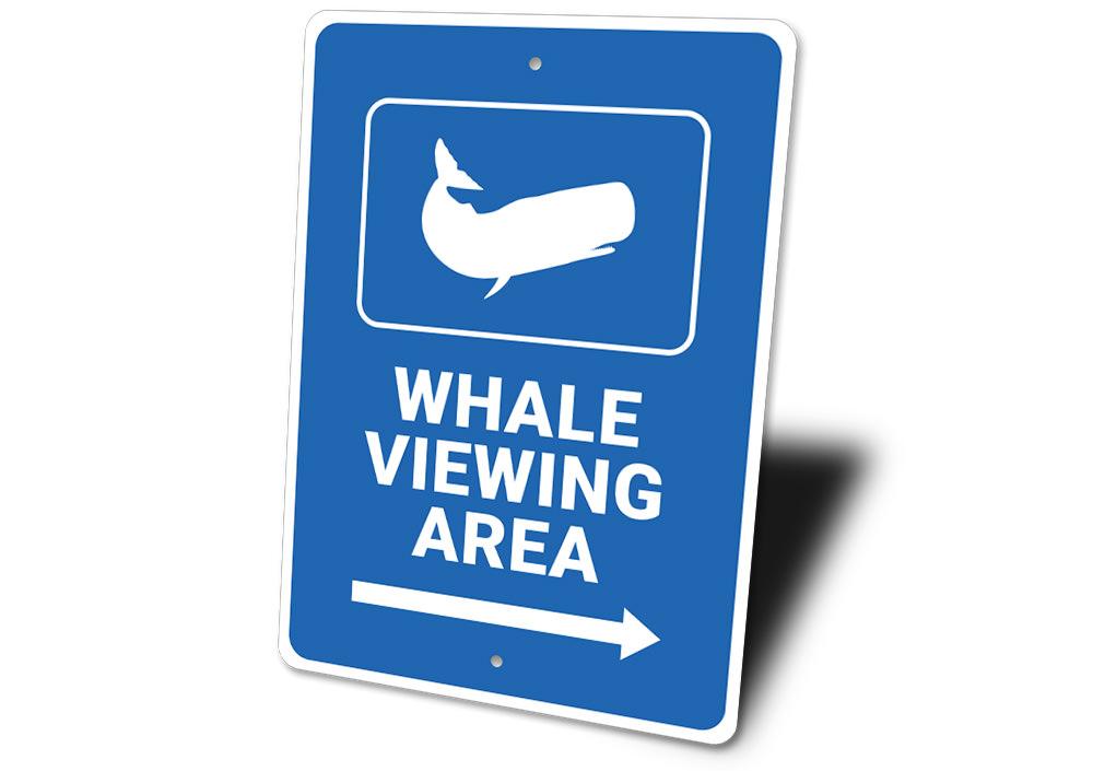 Whale Viewing Area Sign made of durable aluminum, featuring a coastal design perfect for beach houses and outdoor decor.