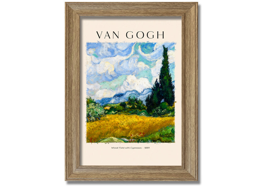 A vibrant canvas print of Van Gogh's Wheat Field With Cypresses, showcasing golden wheat and cypress trees under a blue sky.