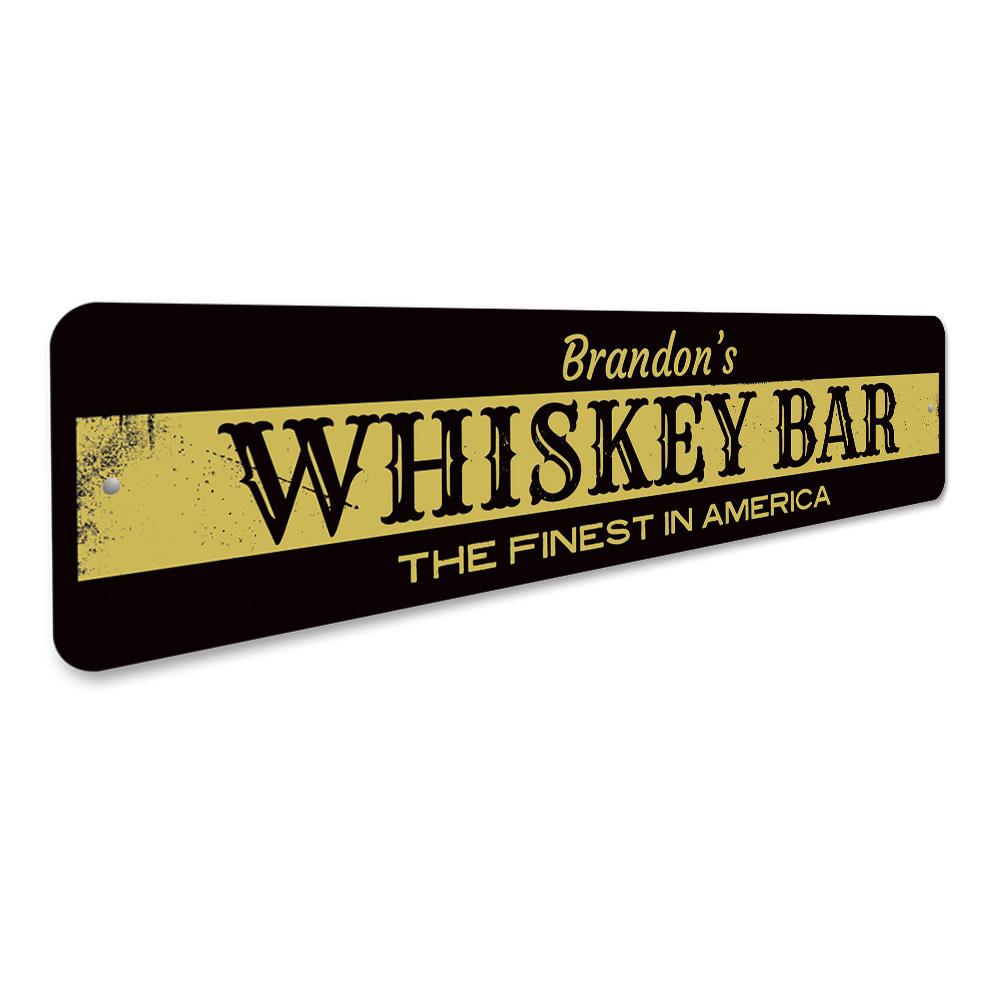 Personalized Whiskey Bar Name Sign made of high-quality aluminum, featuring custom text and pre-drilled holes for easy mounting.