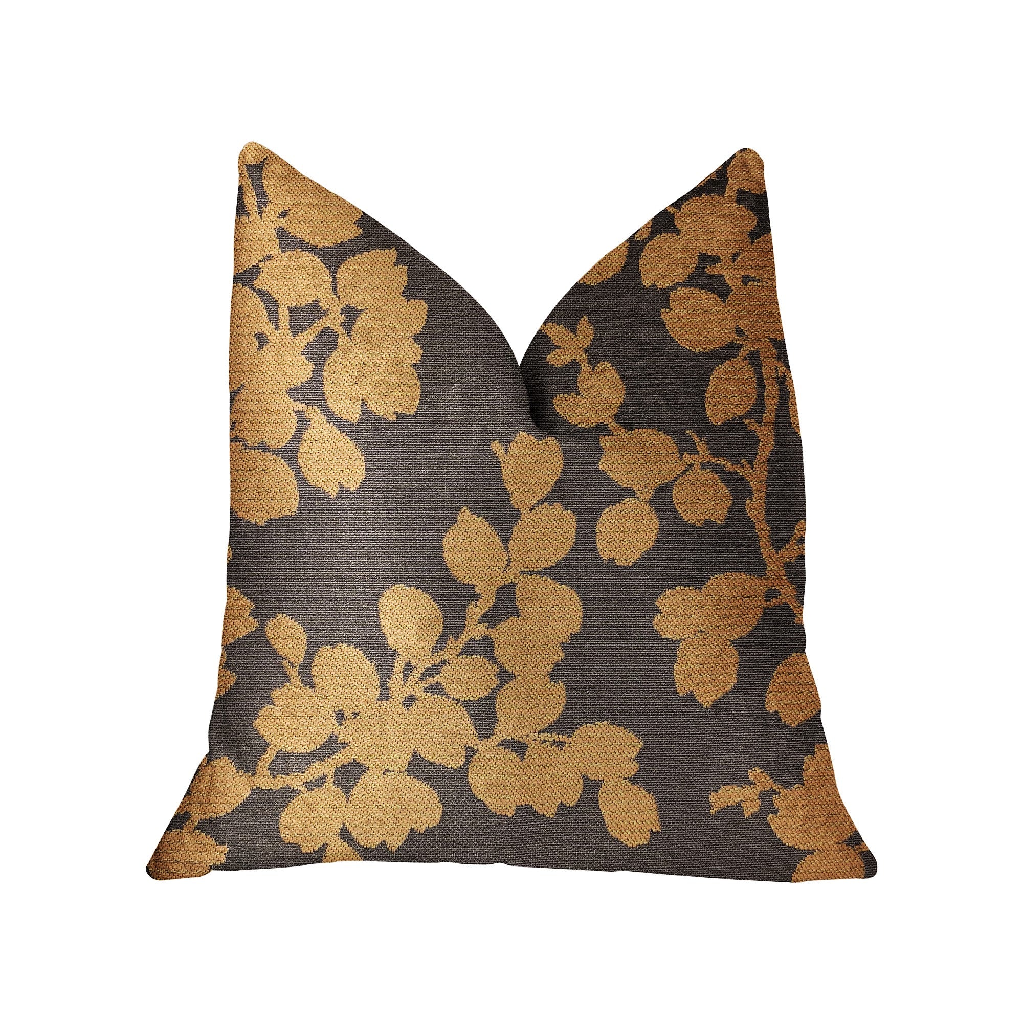 Whispering Willow Gold and Gray Luxury Throw Pillow showcasing elegant design and luxurious fabric, perfect for home decor.