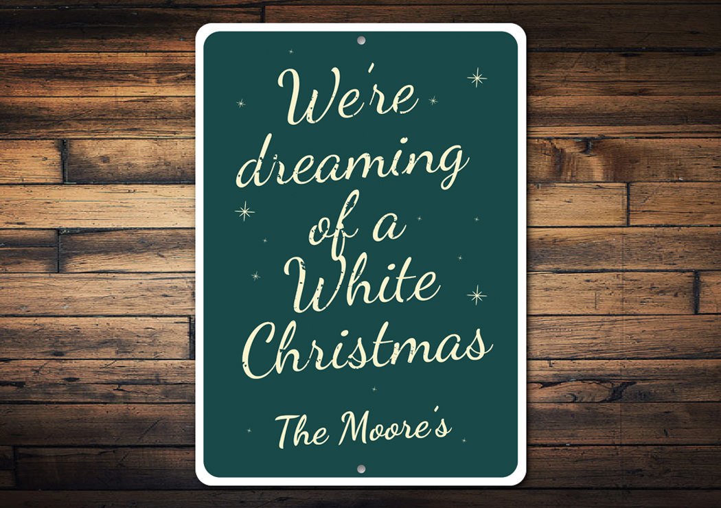 A charming White Christmas Sign made of high-quality aluminum, featuring festive designs perfect for holiday decor.