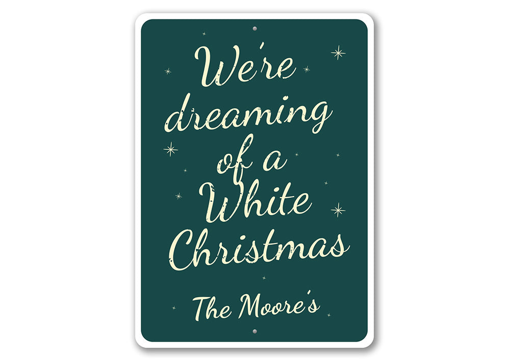 A charming White Christmas Sign made of high-quality aluminum, featuring festive designs perfect for holiday decor.