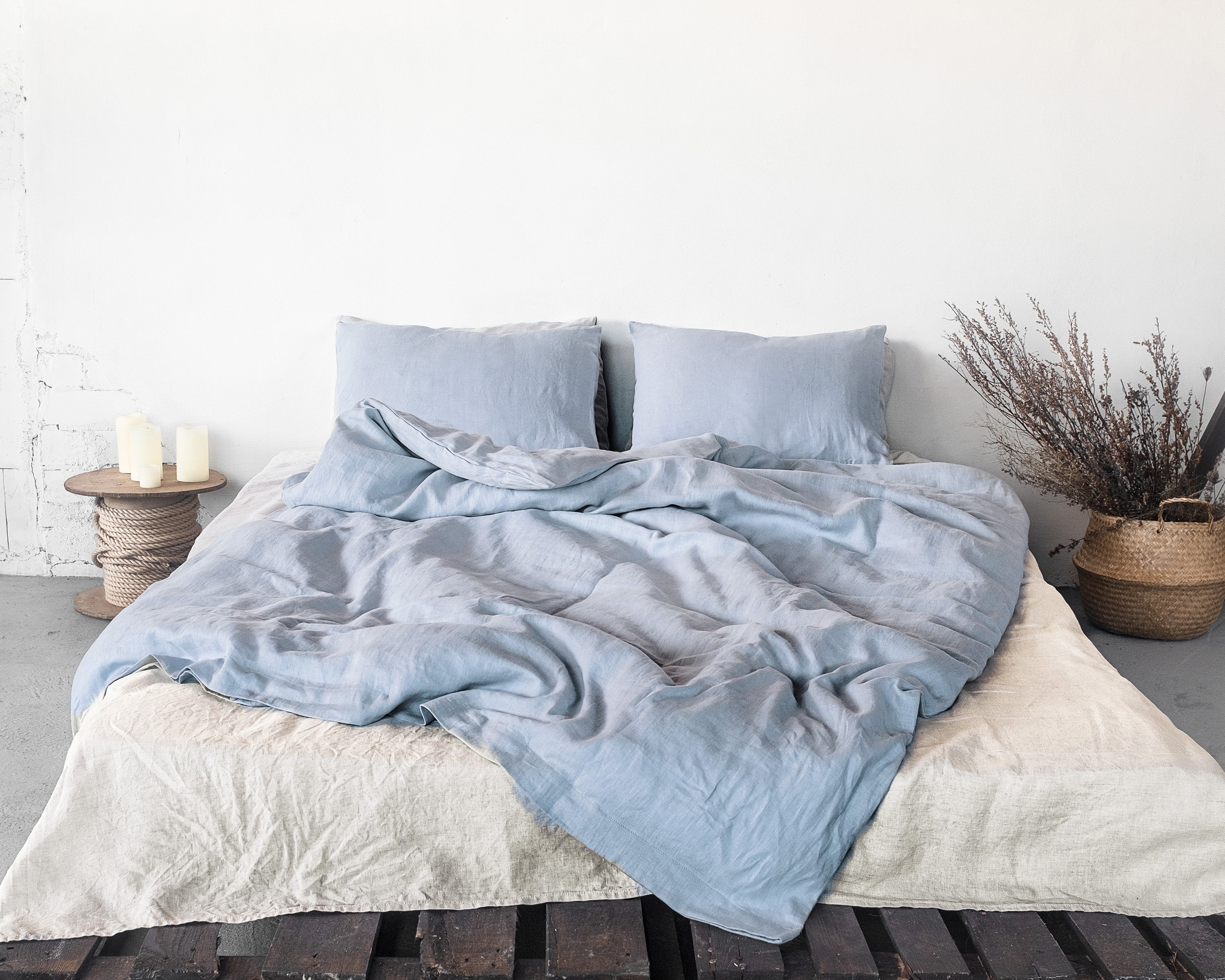 A luxurious white linen flat bedsheet made from 100% natural linen, showcasing its soft texture and elegant simplicity.