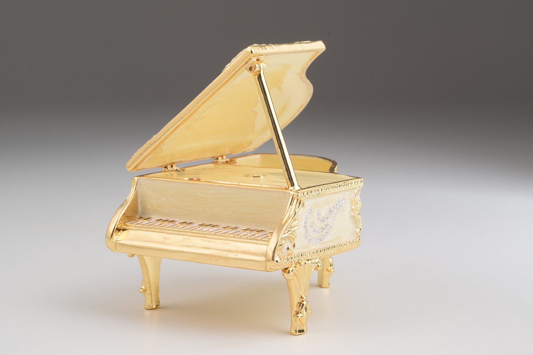 Elegant White Piano trinket box with Austrian crystals and gold plating, handcrafted by Keren Kopal.