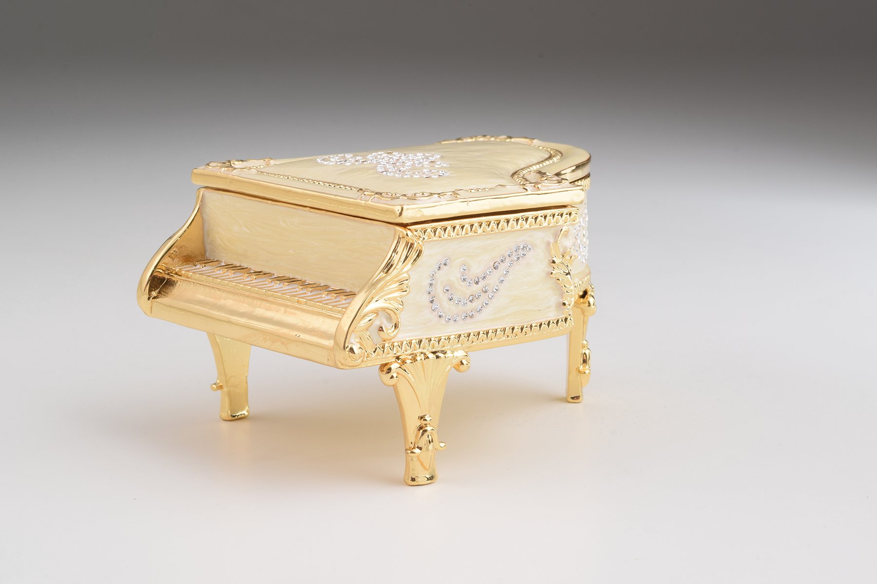 Elegant White Piano trinket box with Austrian crystals and gold plating, handcrafted by Keren Kopal.