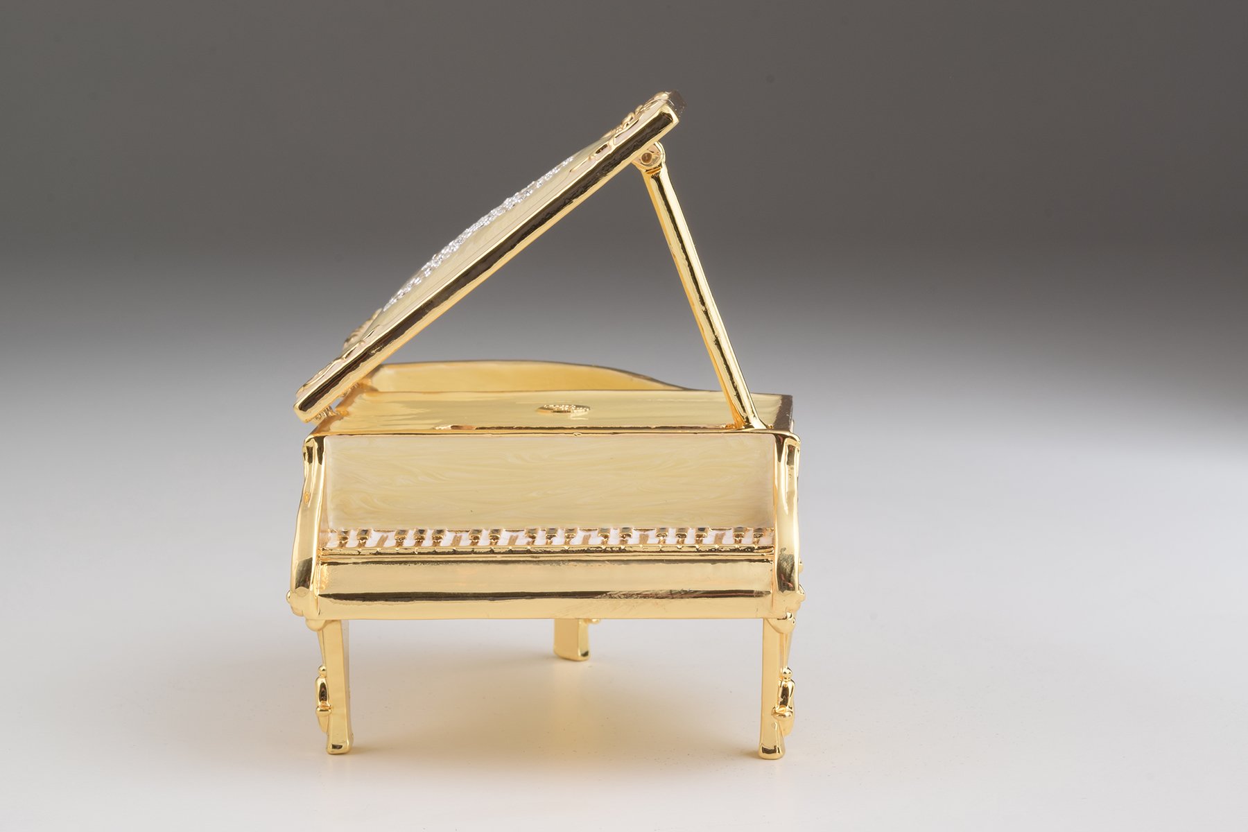 Elegant White Piano trinket box with Austrian crystals and gold plating, handcrafted by Keren Kopal.