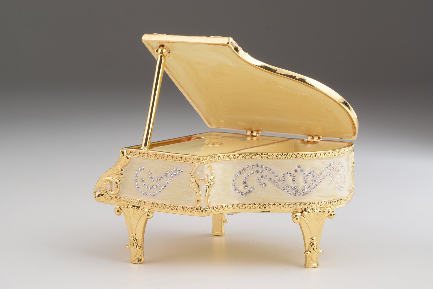 Elegant White Piano trinket box with Austrian crystals and gold plating, handcrafted by Keren Kopal.